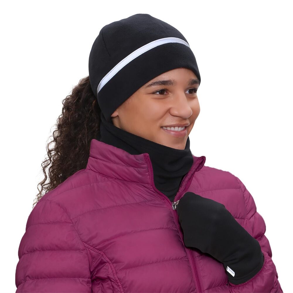 2683 Winter Set | Reflective Ponytail Beanie and Micro Fleece Neck Warmer